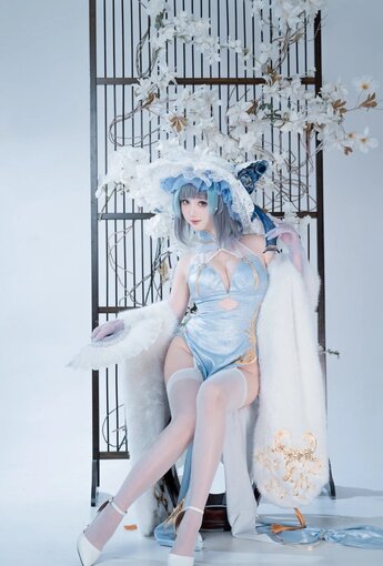 麵餅仙兒 - 柴郡 貓貓 藍旗袍 【40P】 - COSPLAY [40P]